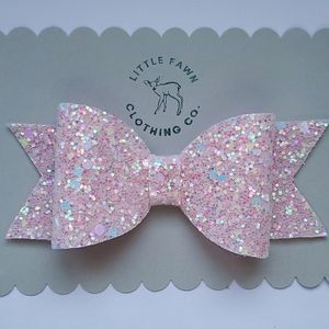 Glitter Pastel Faux Leather Bow - Pink